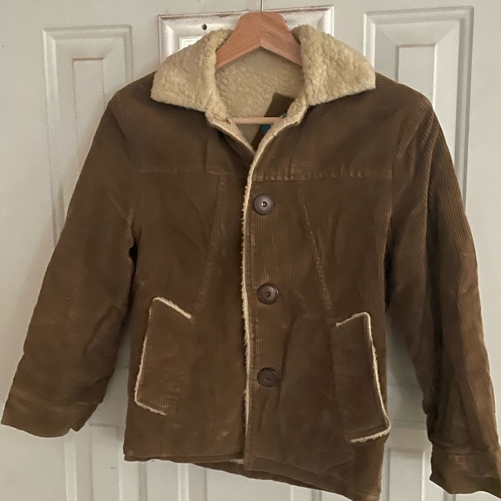 Brown Pea Coat with Textured Fabric and Cream Lining